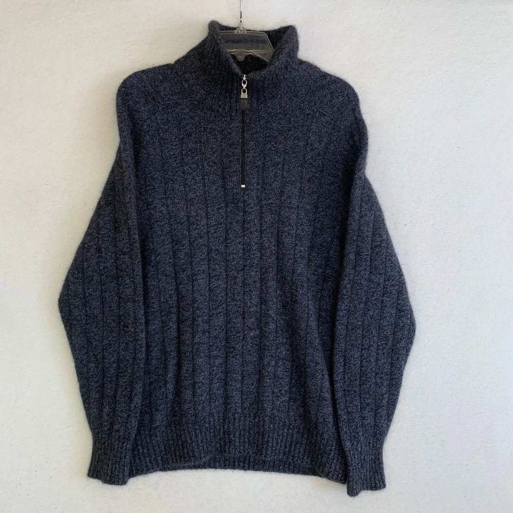 Lothlorian Possum Wool 1/4 Zip Sweater Mens M Blue Ribbed Pullover New Zealand